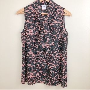 Closet closing, make offer! CAbi Silky Semi Sheer Tie-Neck Animal Tank S